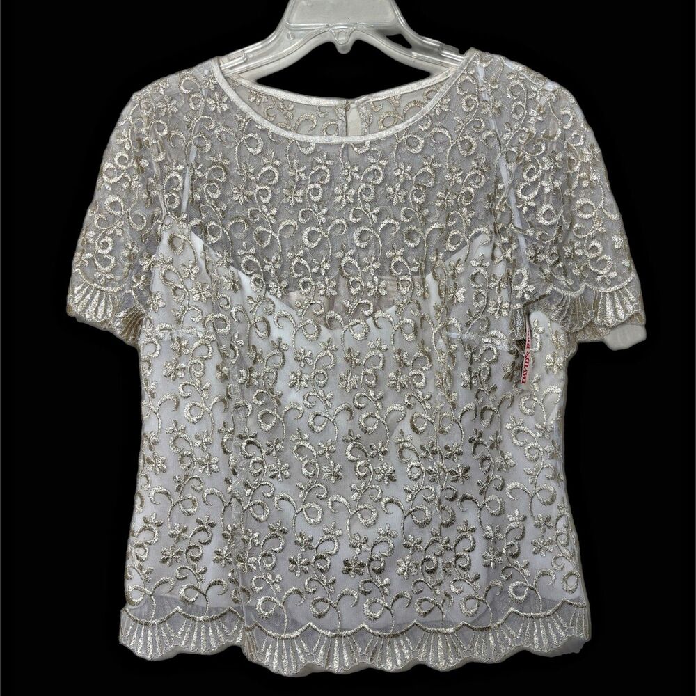 Michaelangelo Womens Metallic Top Sz 14 Gold Embroidered Evening Holiday Event